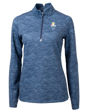 2025 Ryder Cup Cutter & Buck Traverse Stretch Eco Camo Print Quarter Zip Womens Pullover in Navy Blue