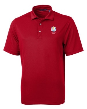 2025 Ryder Cup Cutter & Buck Virtue Eco Pique Recycled Mens Polo in Cardinal Red