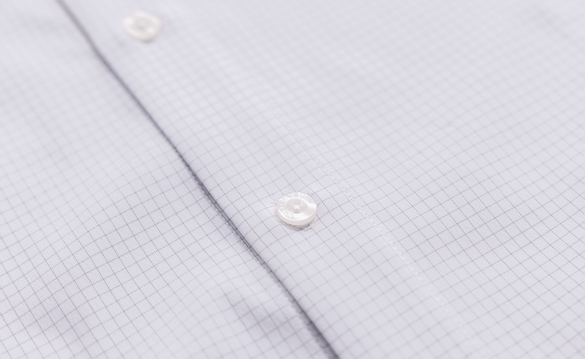 Close-up of Cutter & Buck Skyline Windowpane button down dress shirt fabric