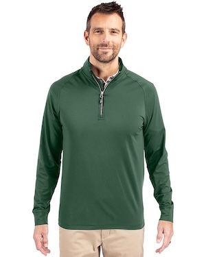 Cutter & Buck Adapt Eco Knit Stretch Recycled Mens Quarter Zip Pullover in Hunter