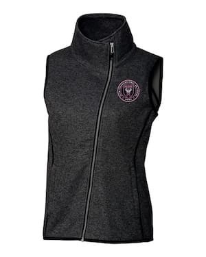 Inter Miami CF Cutter & Buck Mainsail Sweater Knit Womens Asymmetrical Vest in Charcoal Heather