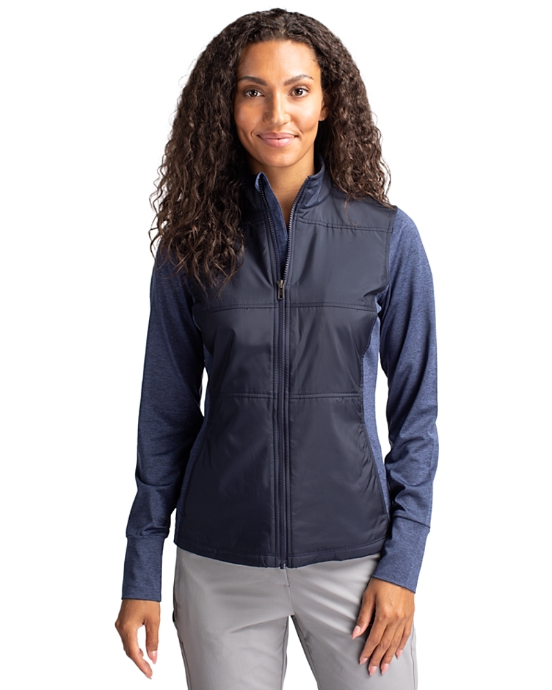 Cutter & Buck Stealth Hybrid Quilted Womens Full Zip Windbreaker Jacket in Liberty Navy