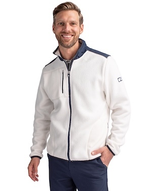 Cutter & Buck Cascade Eco Fleece Mens Full Zip Jacket in Shell/Navy Blue
